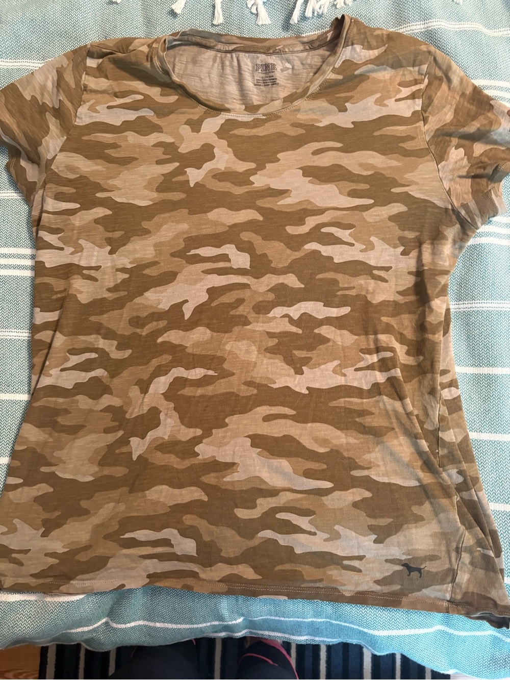 PINK Victoria's Secret Short Sleeve Camo Tee - Olive & Beige
